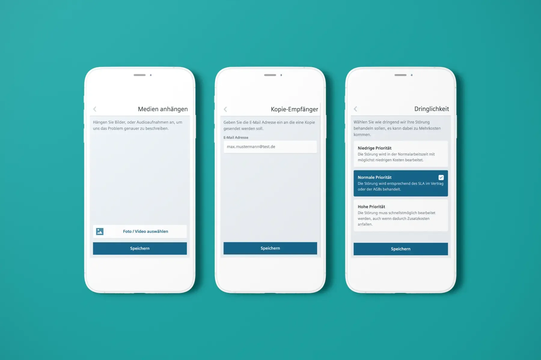 Drei Schritte der Schadensmeldung in der App
