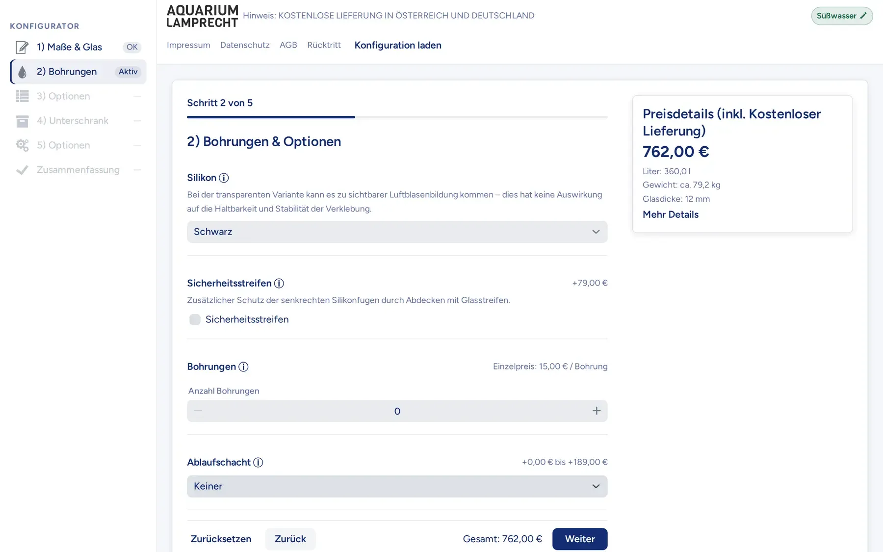 Schritt 2 – Silikonfarbe, Sicherheitsstreifen, Bohrungen und Ablaufschacht