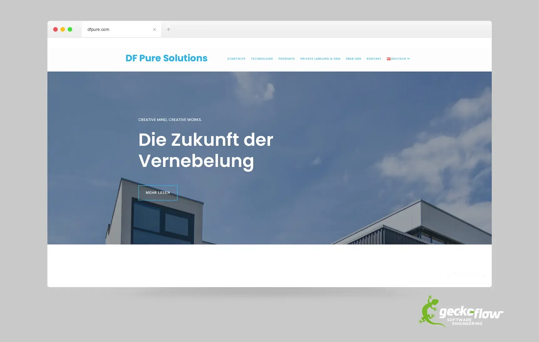Startseite der DF-Pure-Solutions-Website „Die Zukunft der Vernebelung“