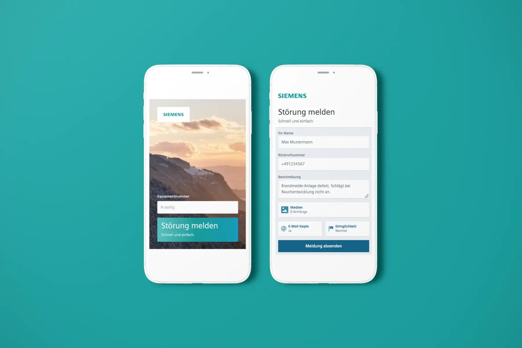 Zwei Smartphones mit der App zur Störungsmeldung