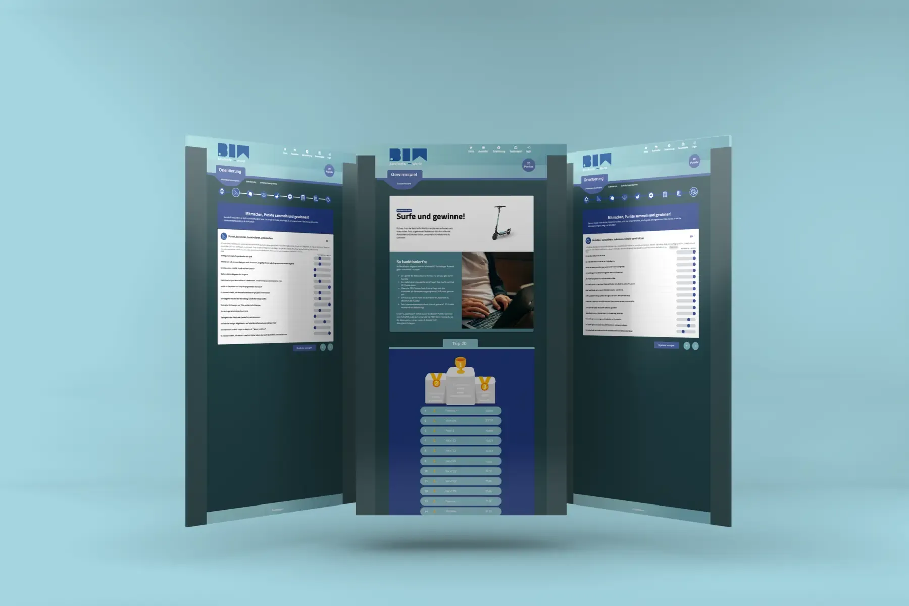 Fragen-Ansichten der Plattform als Aufsteller